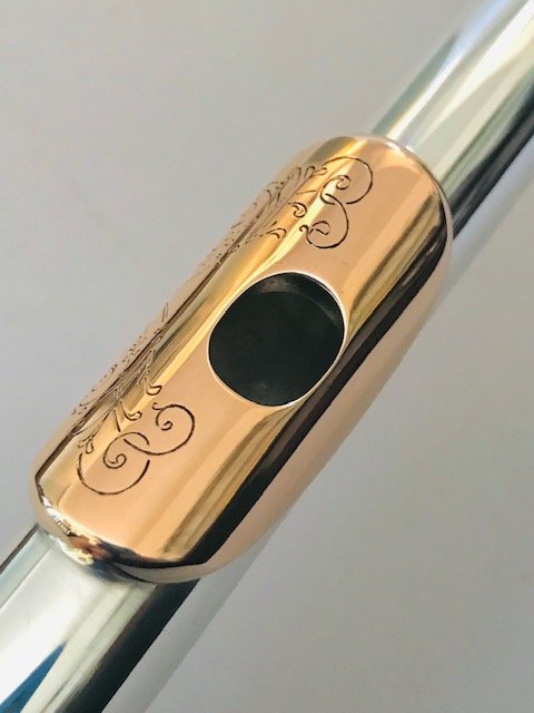 Candelarius Sterling Silver Seamed Flute Headjoint, Rose Gold Engraved Plated Lipplate and Crown, Warranty!
