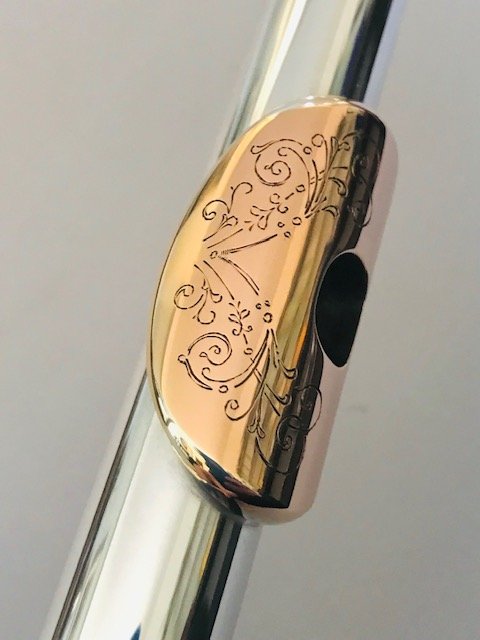 Candelarius Sterling Silver Seamed Flute Headjoint, Rose Gold Engraved Plated Lipplate and Crown, Warranty!