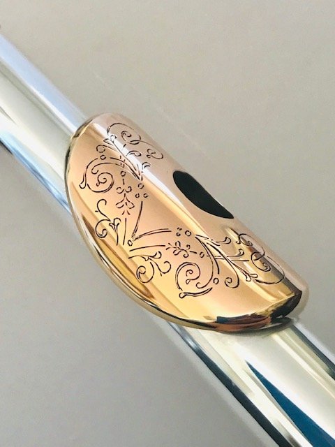 Candelarius Sterling Silver Seamed Flute Headjoint, Rose Gold Engraved Plated Lipplate and Crown, Warranty!