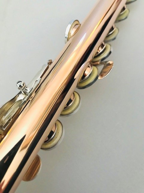 IMG_4239.jpg Powell 9k Aurumite Conservatory Flute, Sterling Mechanism, Solid 9k Gold Lip, Offset G, Overhauled with Straubinger Pads, Warranty!