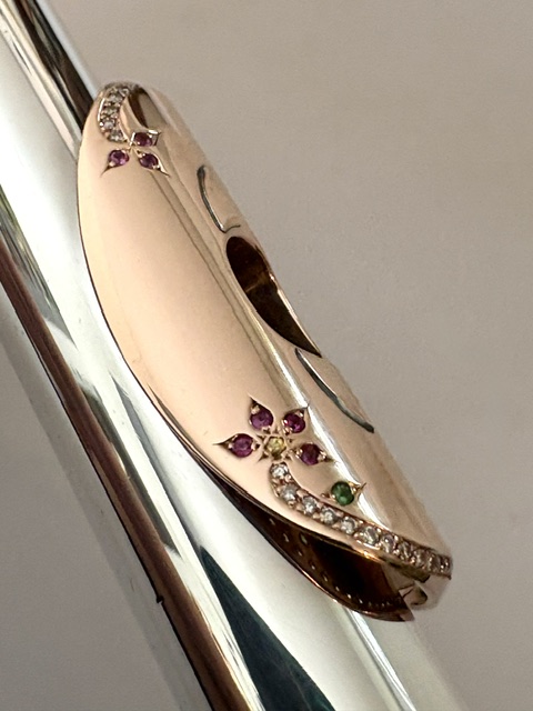 IMG_2712 Song .995 Silver Flute, Handmade Engraved Headjoint, 14K Solid Gold Lip/Riser, 14k Wings, Diamond & Gemstone Embellished