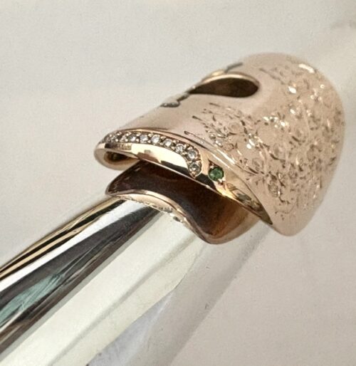IMG_2713 Song .995 Silver Flute, Handmade Engraved Headjoint, 14K Solid Gold Lip/Riser, 14k Wings, Diamond & Gemstone Embellished