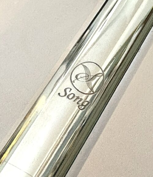 IMG_2719 Song .995 Silver Flute, Handmade Engraved Headjoint, 14K Solid Gold Lip/Riser, 14k Wings, Diamond & Gemstone Embellished