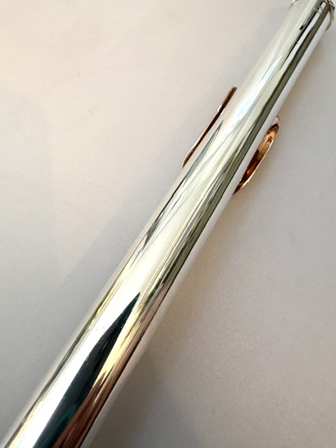 IMG_2723 Song .995 Silver Flute, Handmade Engraved Headjoint, 14K Solid Gold Lip/Riser, 14k Wings, Diamond & Gemstone Embellished