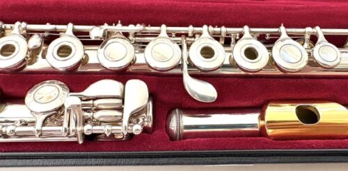 IMG_3291 Yamaha YFL-481II Solid Silver Flute, Gold Plated Lipplate, Inline G, B Foot, 1-Year Warranty!